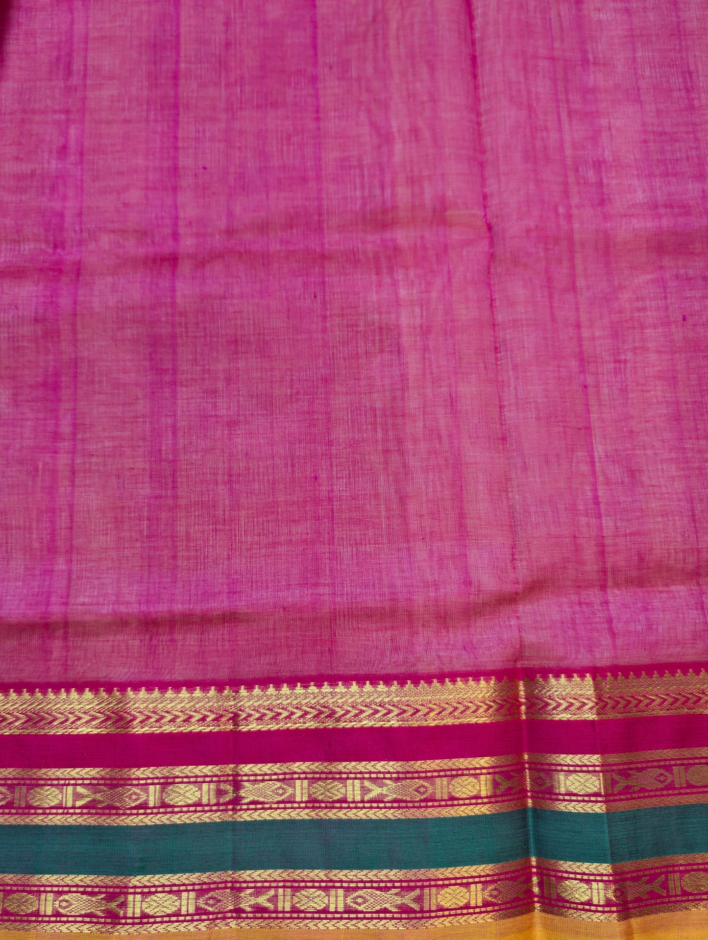 Light Pista Green with Pink border Koravi Pure Kanchi silk cotton