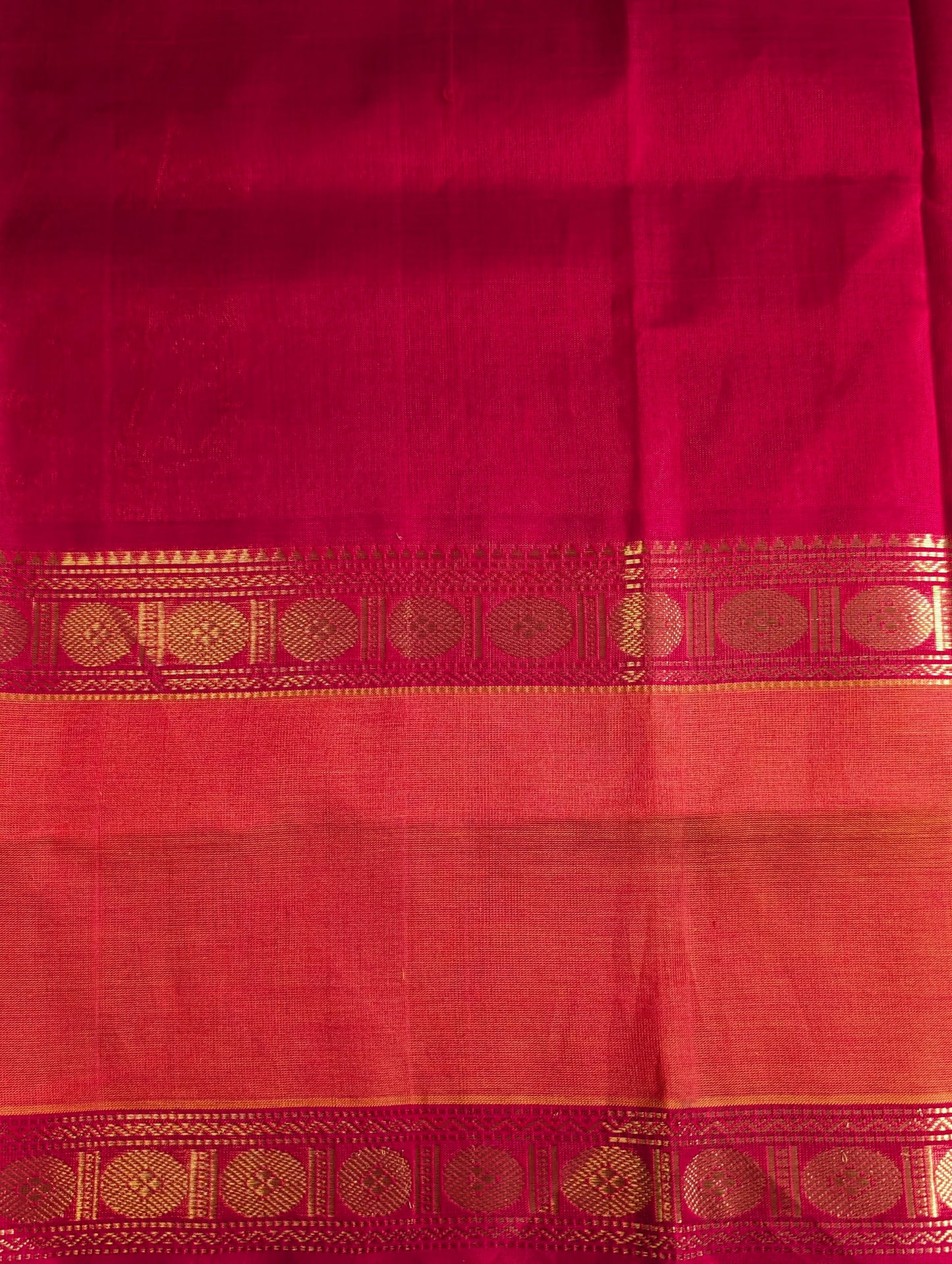 Red and orange animal motifs Pure kanchi silk cotton