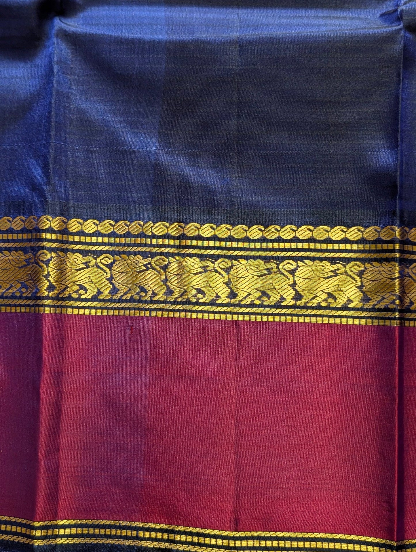 Blue and Purple Pure Silk Saree