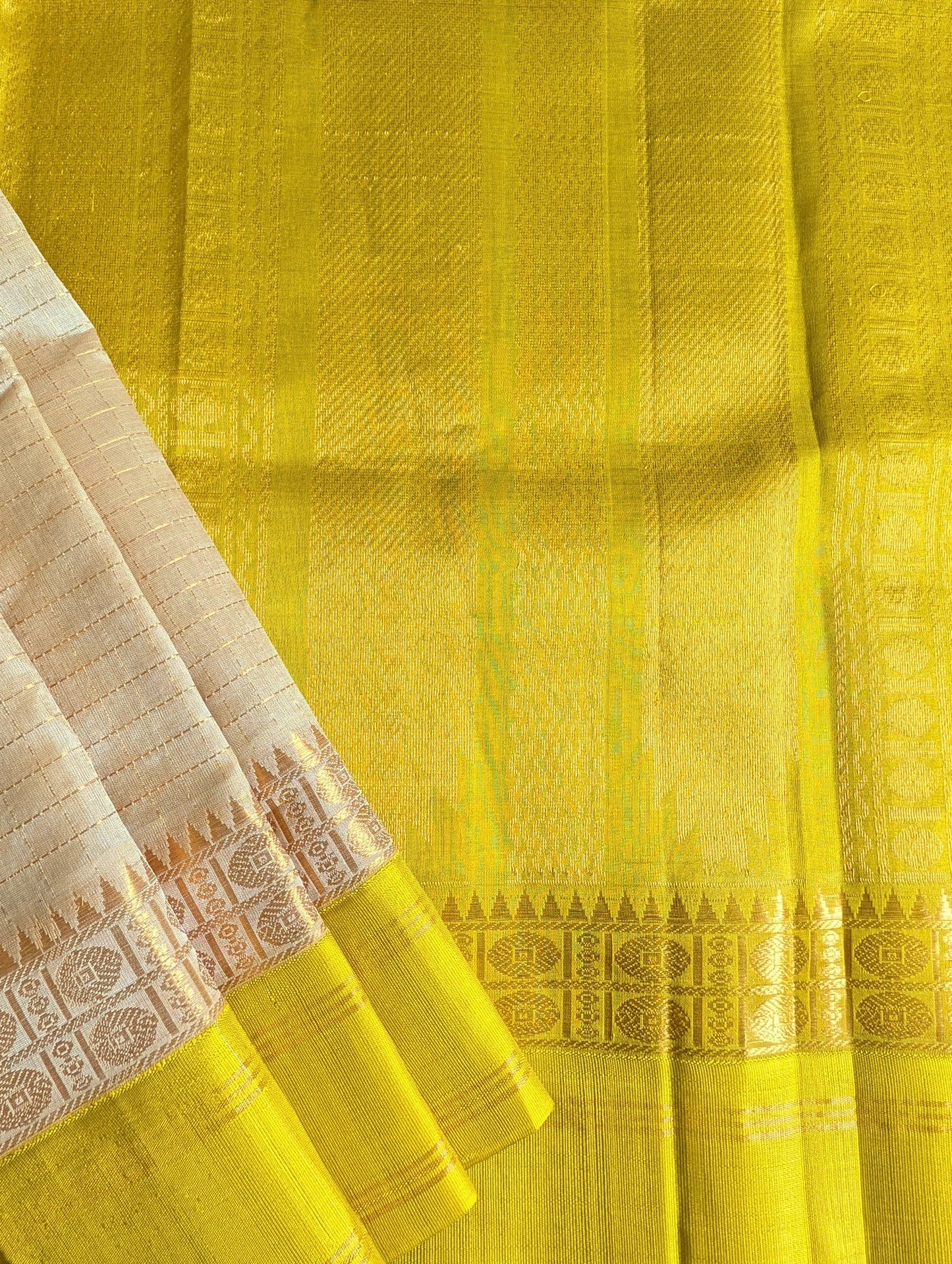 Beige with yellow Pure Kanchi Silk Cotton Saree