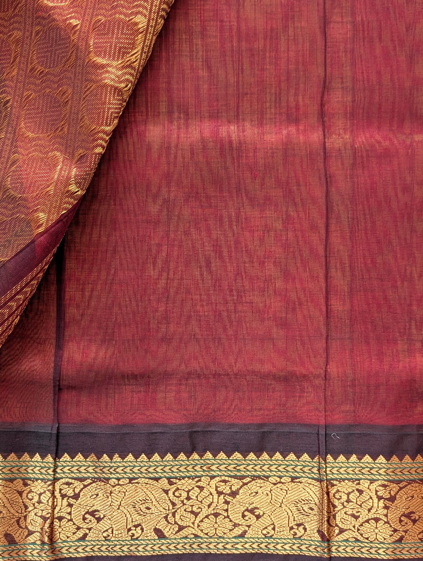 Orange with Brown Koravi Pure Kanchi silk cotton