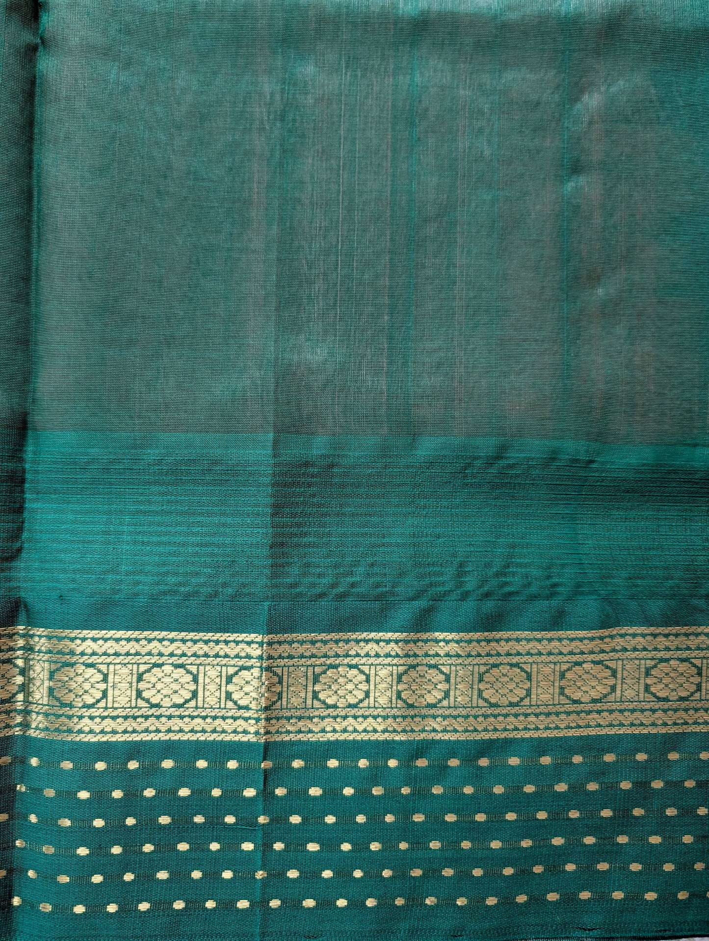 Kanakambara Orange with Green temple border Kanchi silk cotton