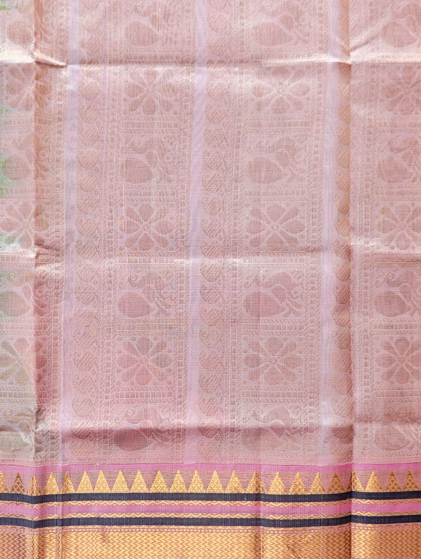 Blue with Baby Pink checks and Buttas Koravi Pure Kanchi silk cotton