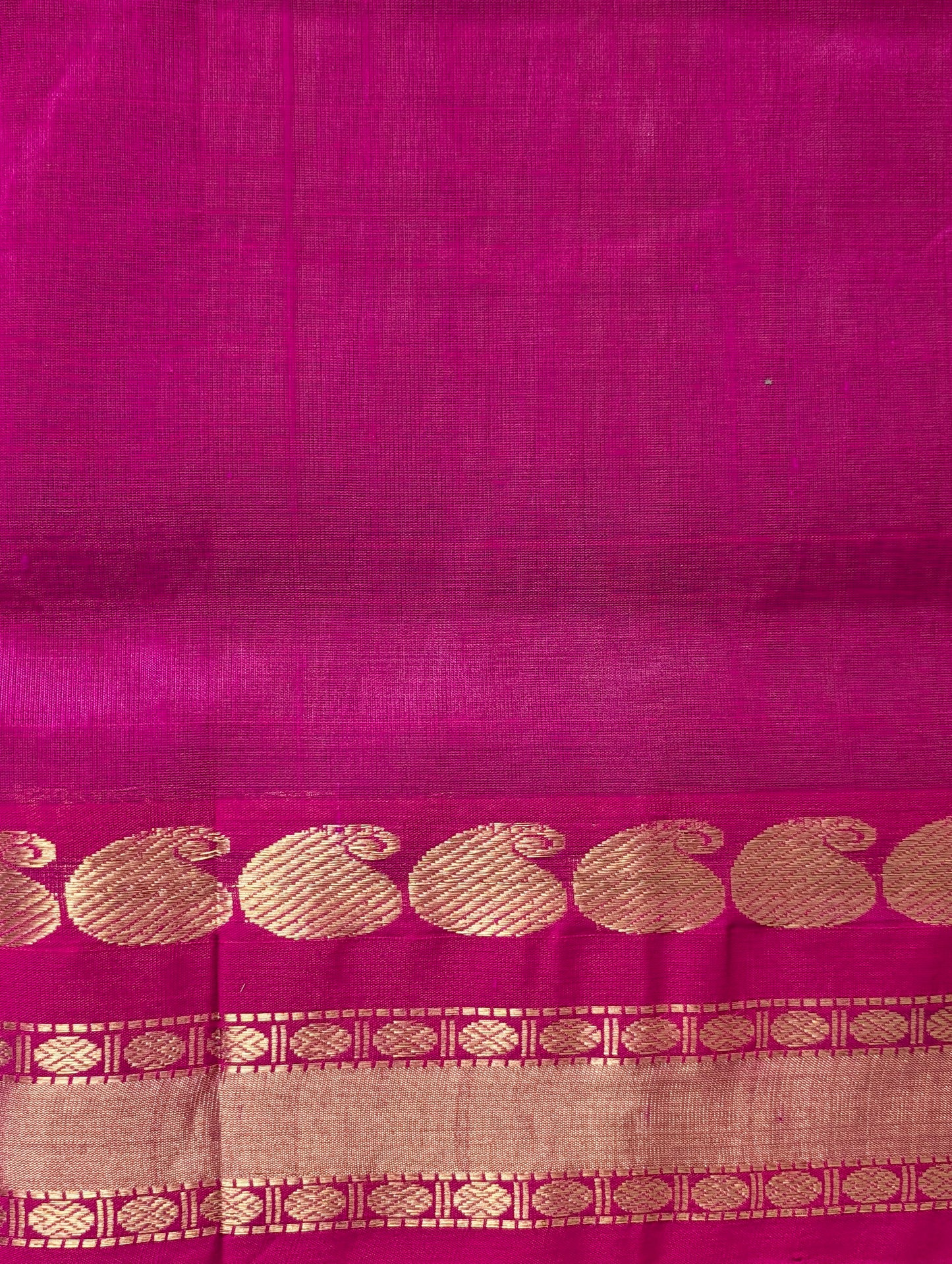 Green with Pink Mango Border checks pure Kanchi silk cotton