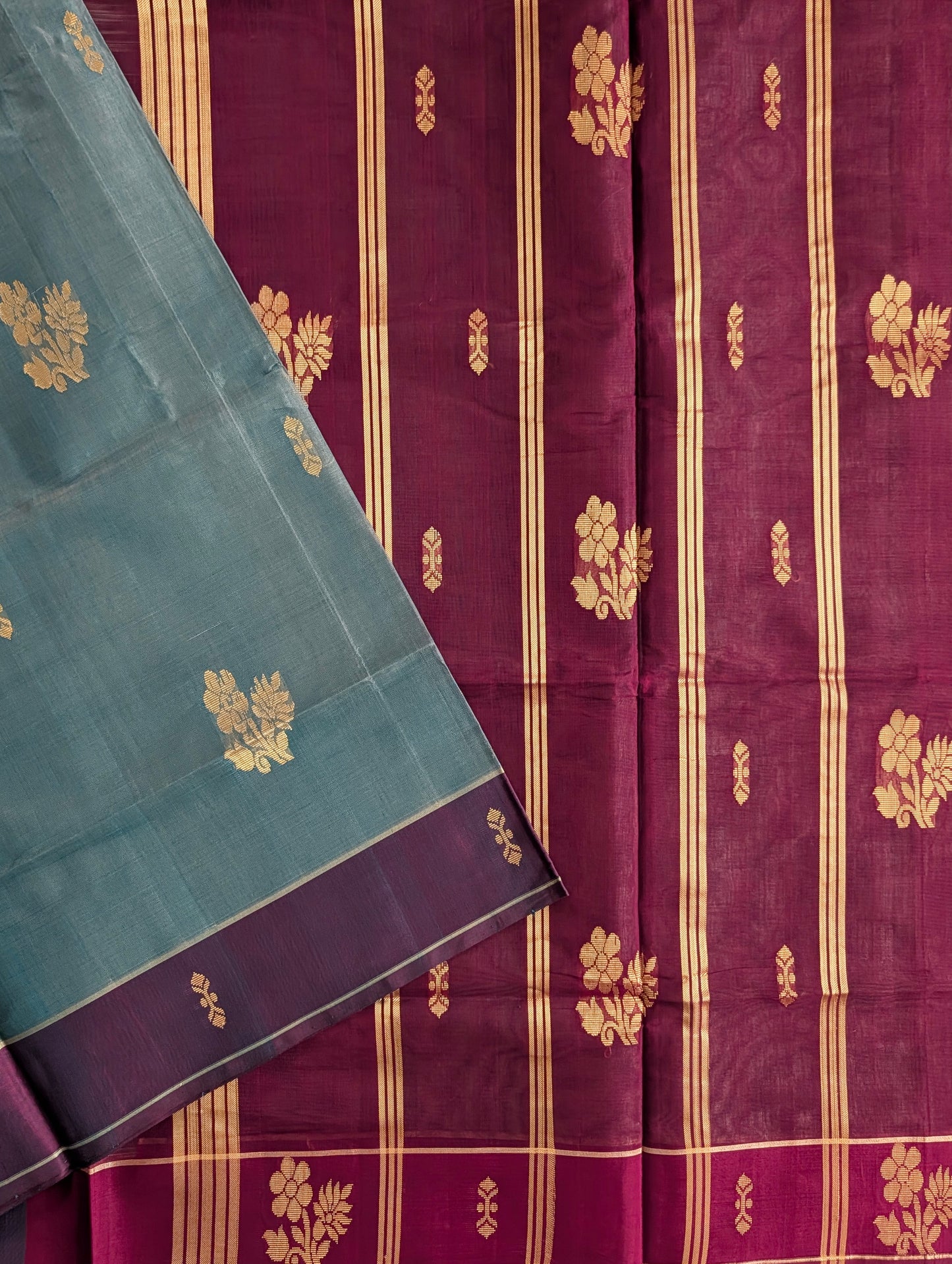 Light Blue with Magenta Vegan Silk Cotton