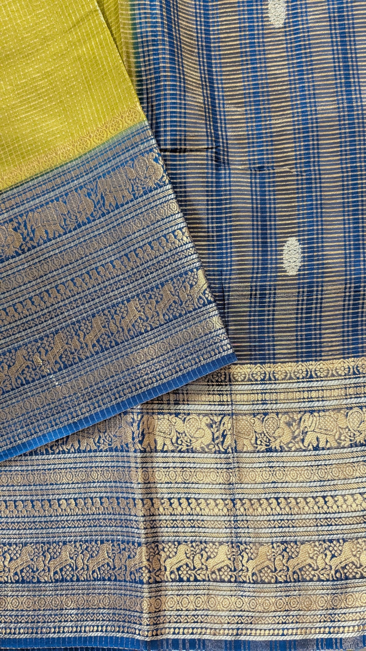 Green with Blue Mashru Crepe Silk Saree