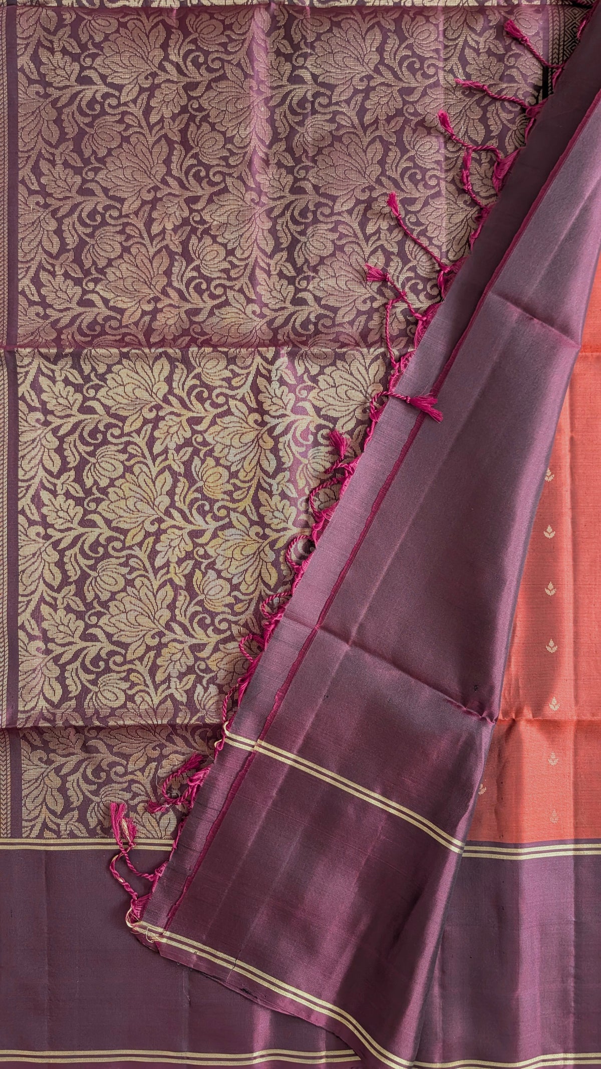 Rust Orange with Brown Pure Soft Silk Saree