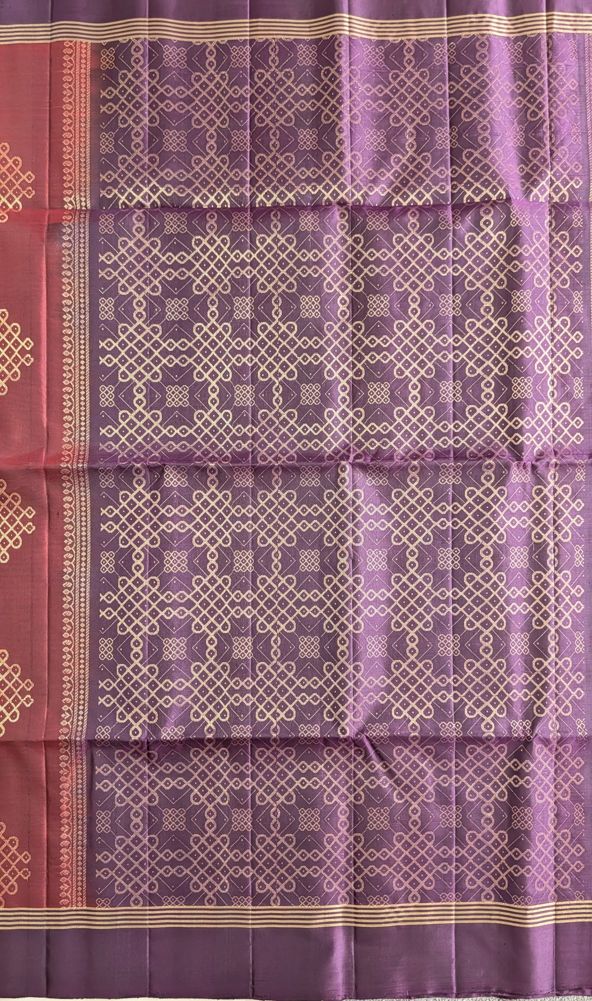 Magenta and Purple Kolam Pure Soft Silk Saree