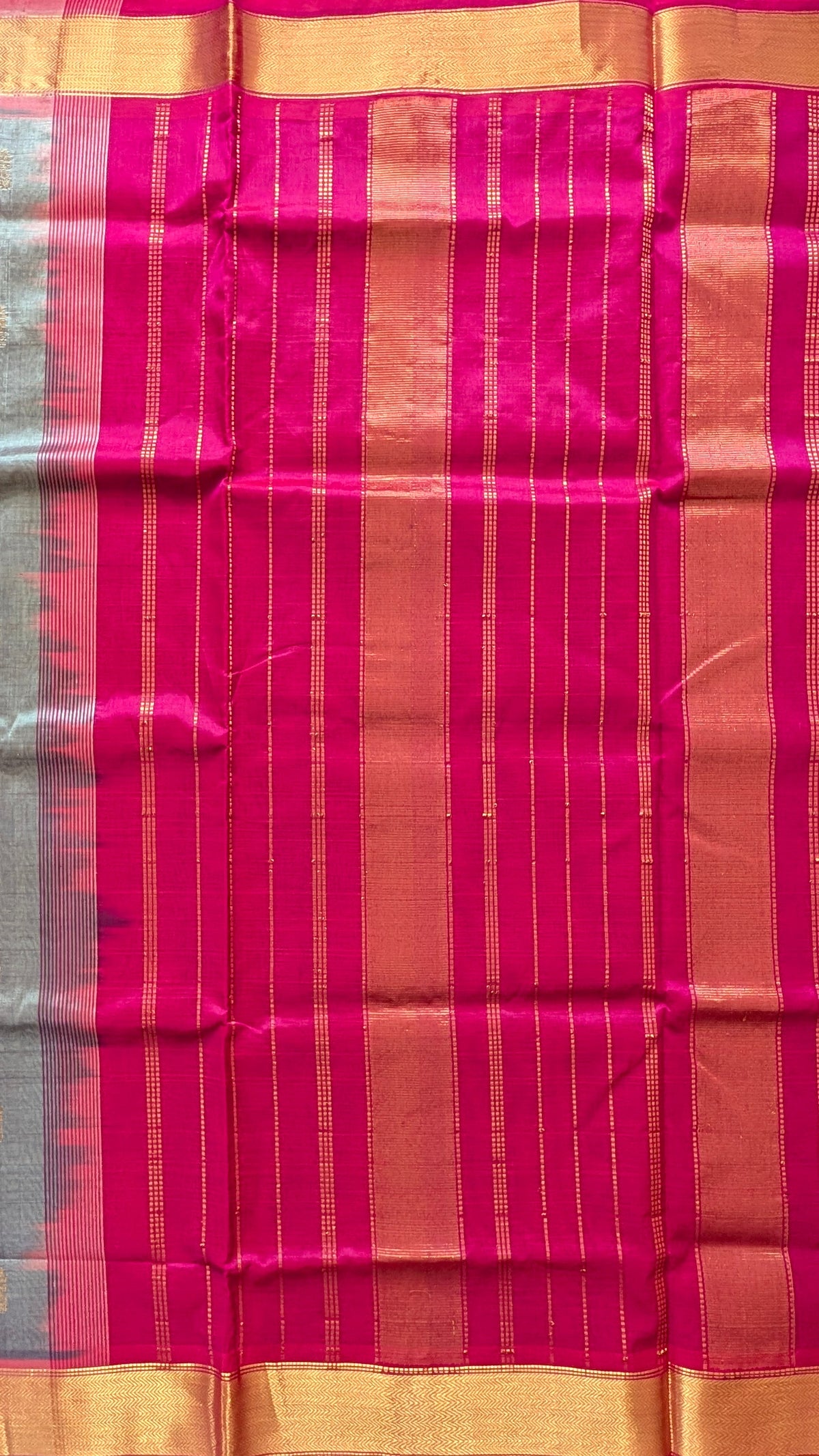 Grey with Pink Pure Kanchi Silk cotton Saree