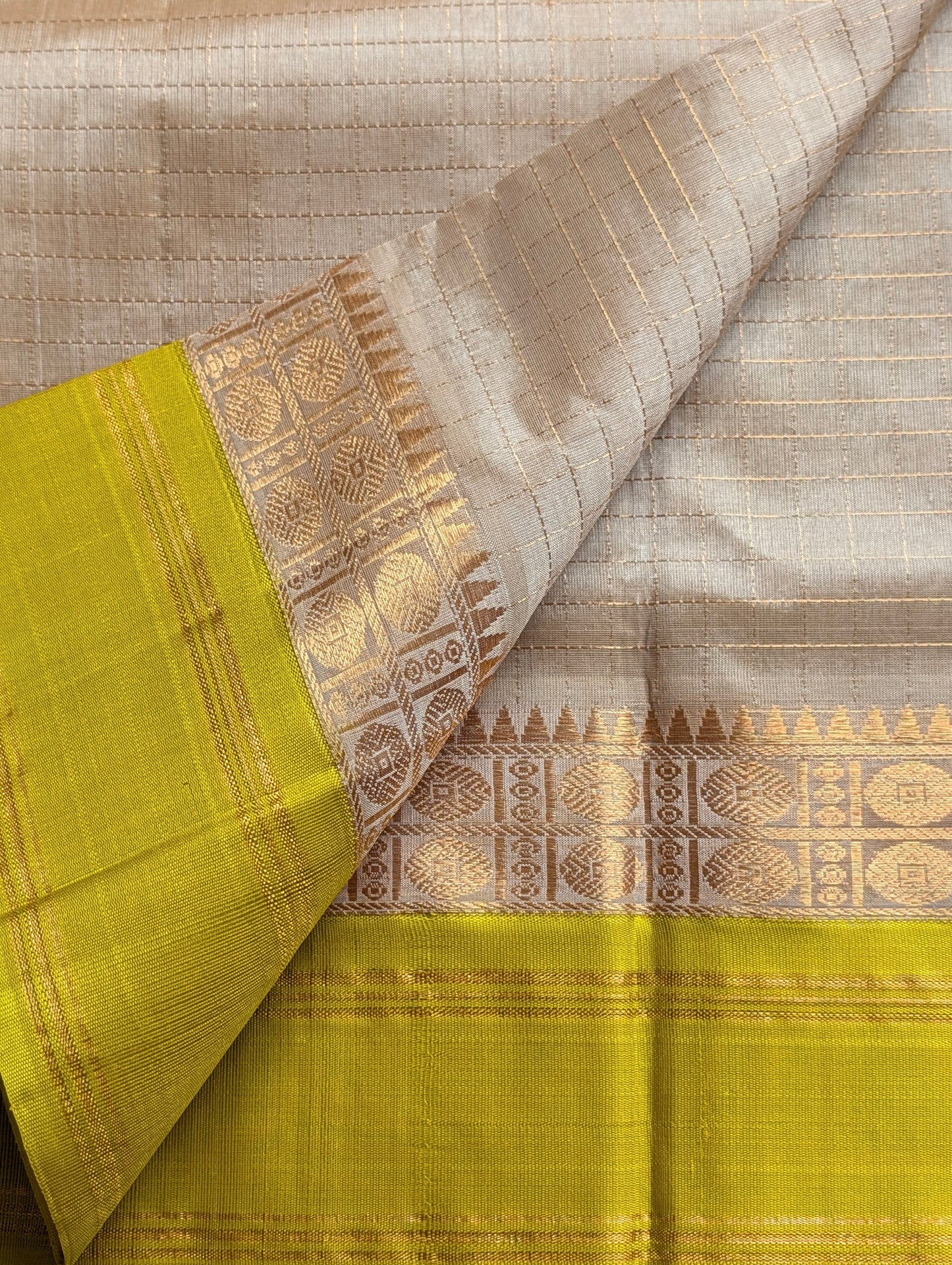 Beige with yellow Pure Kanchi Silk Cotton Saree
