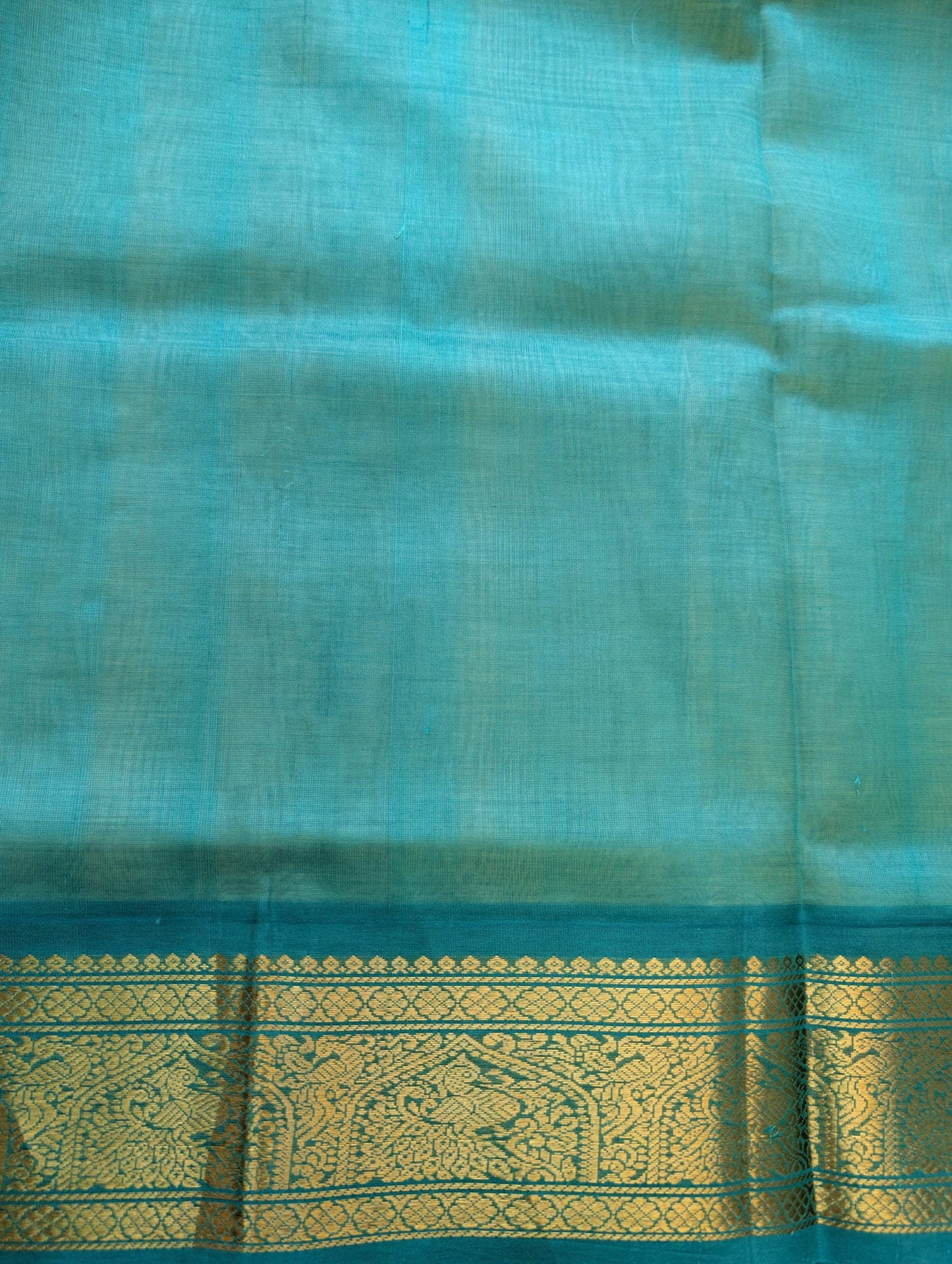 Off White and Cyan Koravi Pure Kanchi Silk Cotton