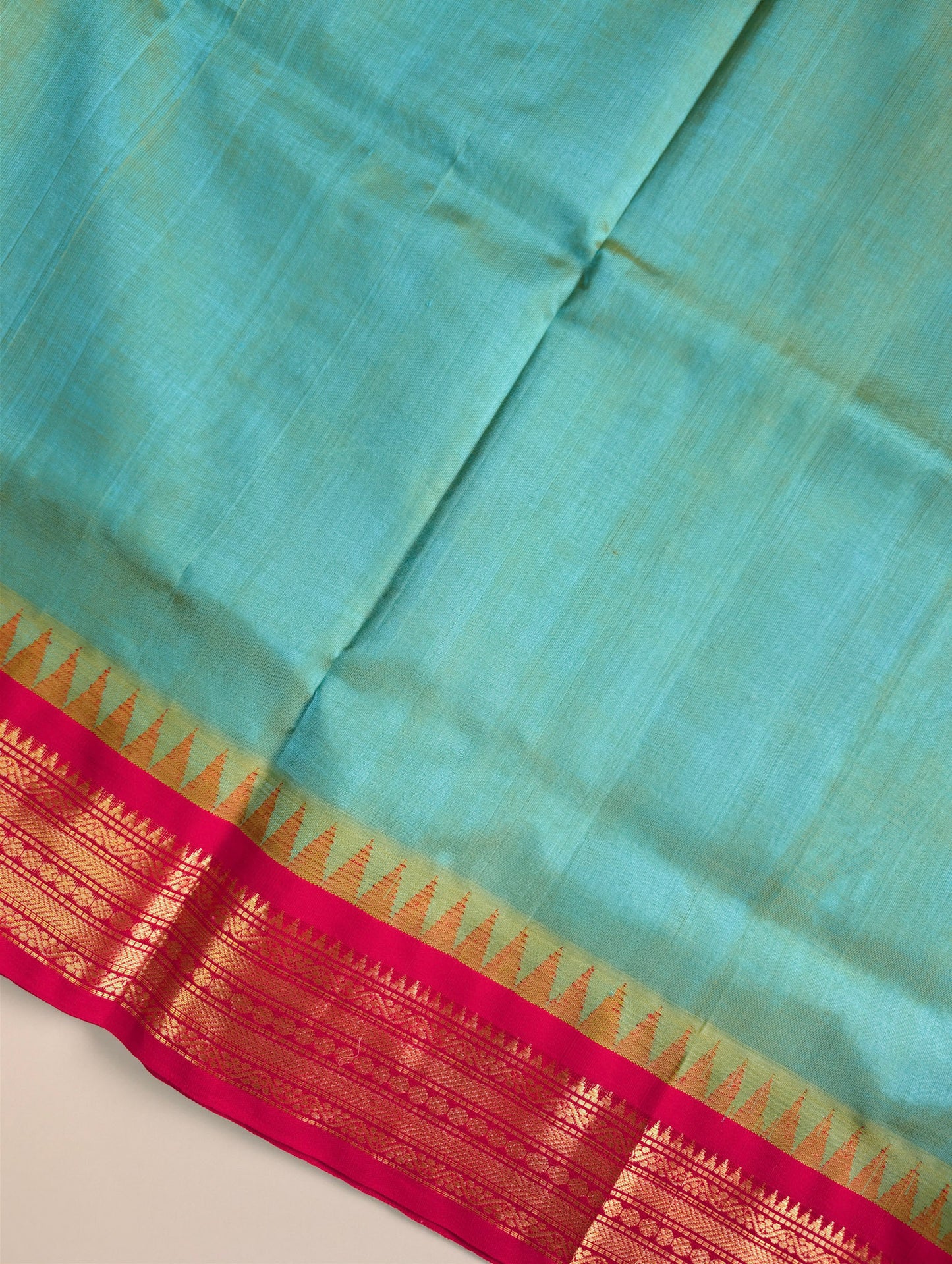 Blue with Red Temple border Pure Kanchi Silk Cotton Saree