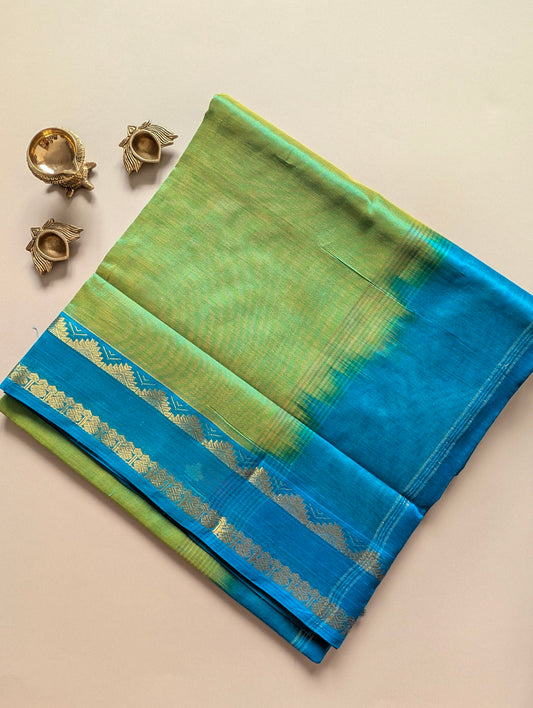 Green and Blue Pure Kanchi Silk cotton Saree