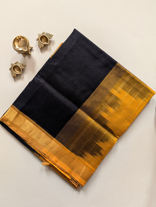 Black with Golden Yellow Pure Kanchi Silk Cotton