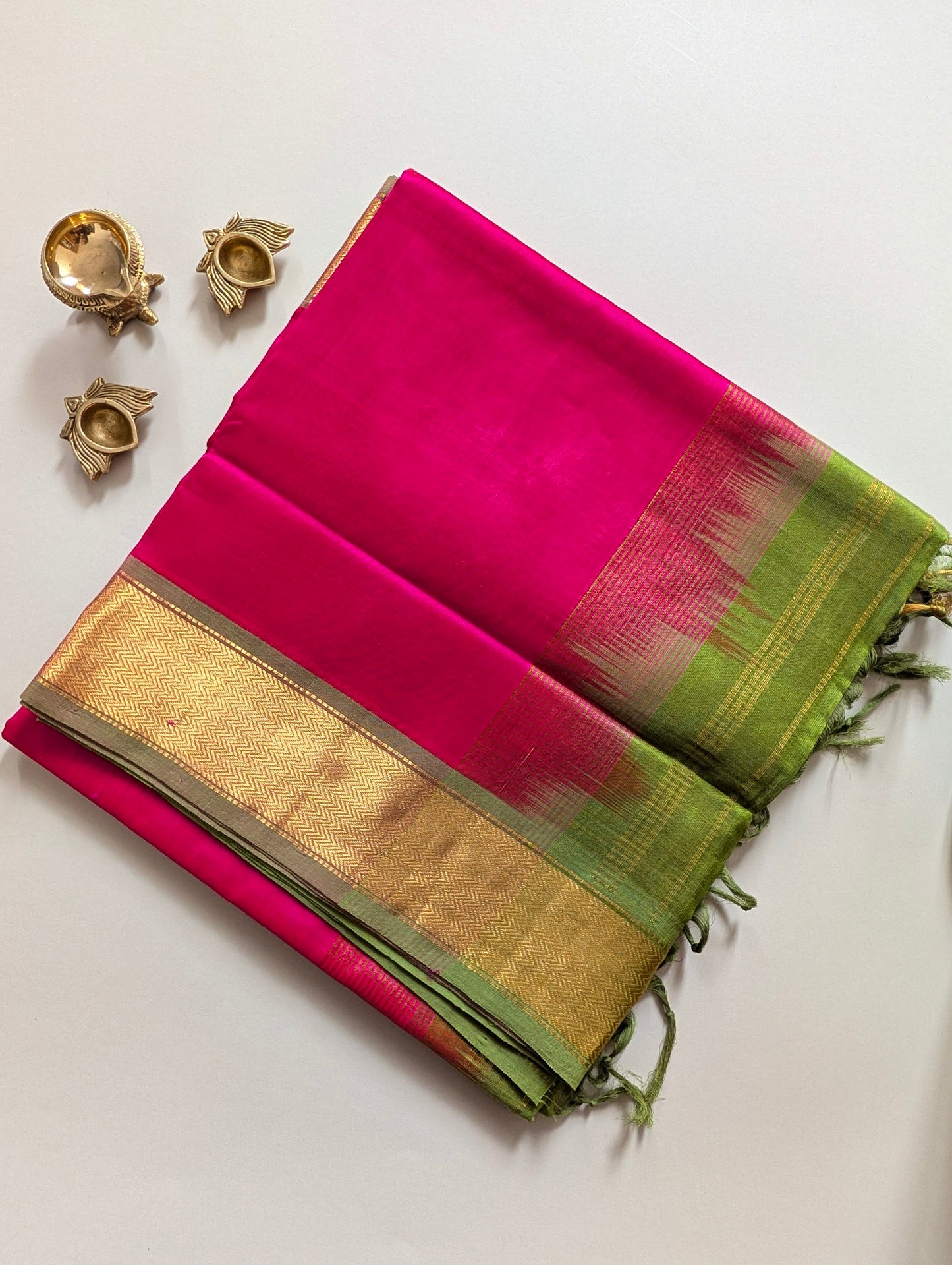Pink and Green Pure Kanchi Silk Cotton Saree