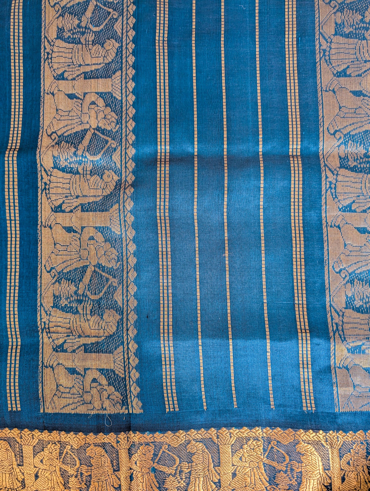 Green Blue Dual shade Pure Kanchi Silk Cotton Saree