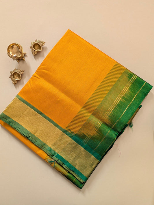 Golden Yellow with Green Pure Kanchi Silk Cotton Saree