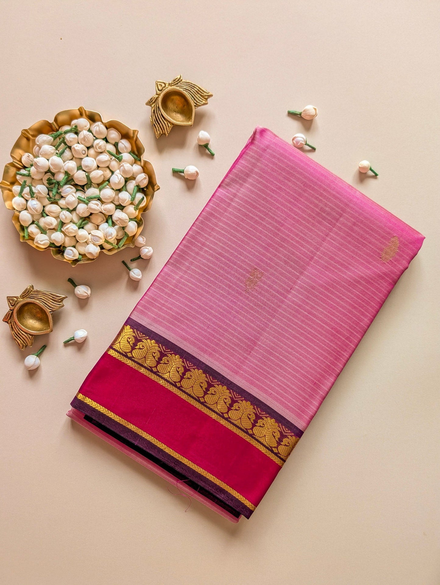 Pink Lightweight Pure Kanchi Silk Saree