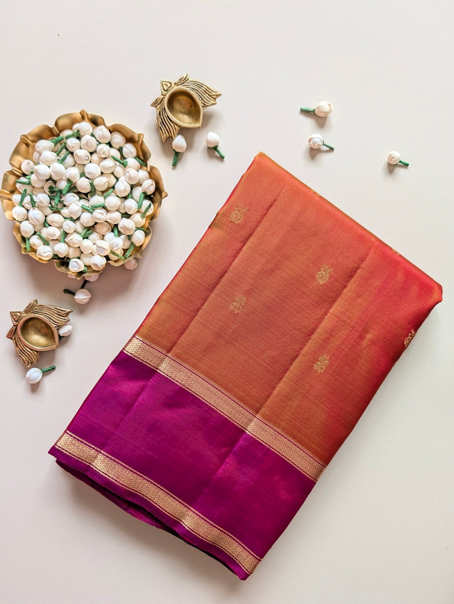 Orange with Maroon Kanchi Silk Saree