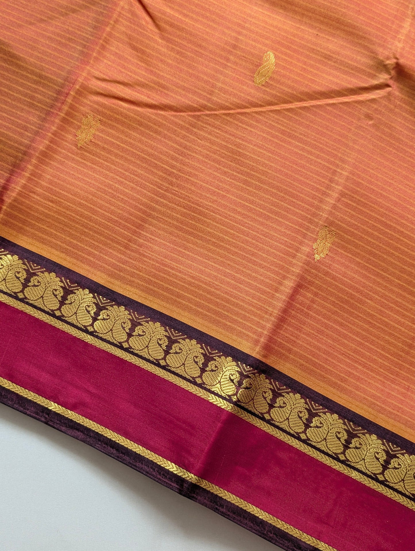 Orange with Maroon Pure Silk Saree