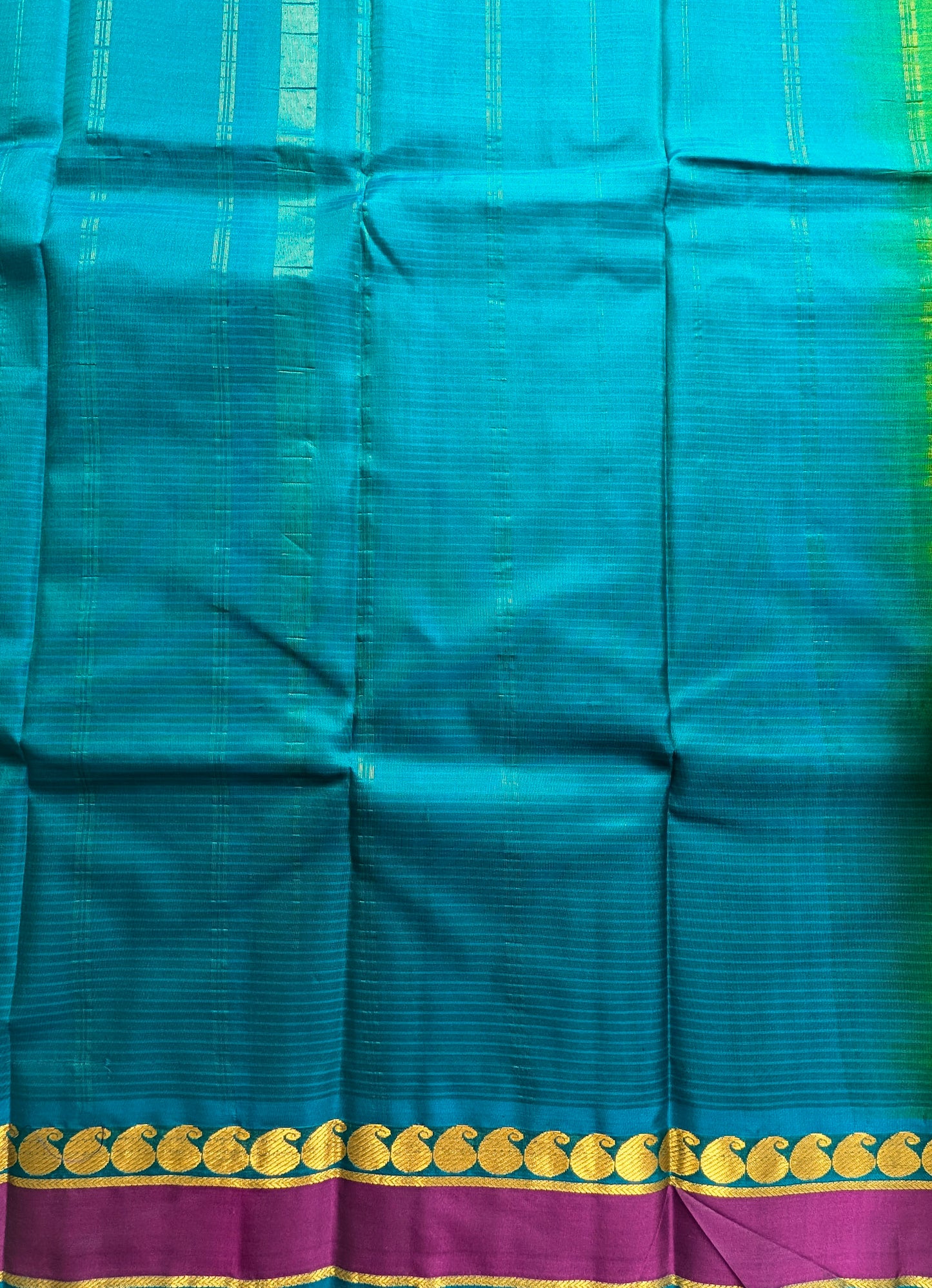 Parrot Green with Blue Lightweight Pure Silk Saree