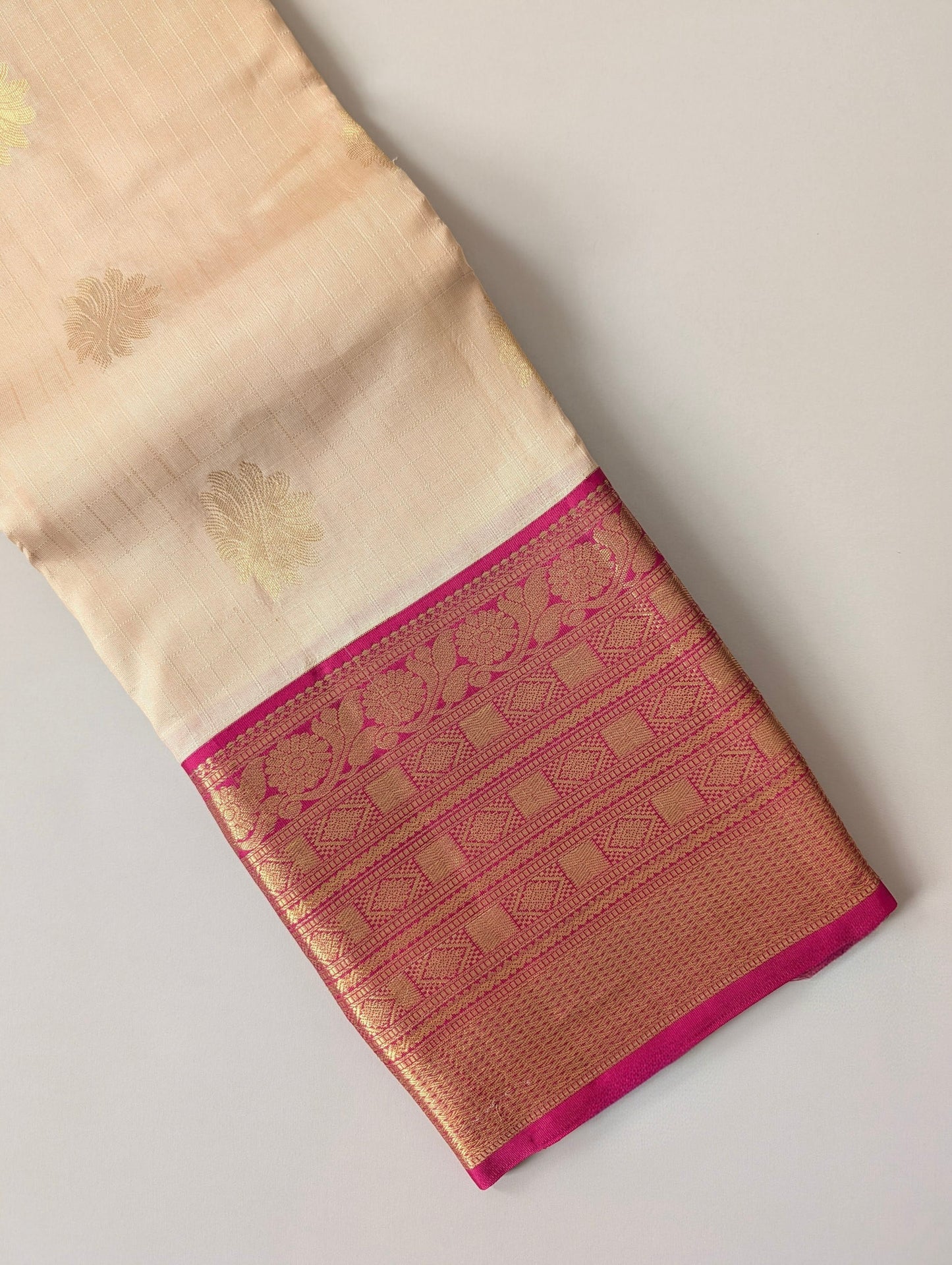 Beige and Pink Kanjeevaram Silk Saree