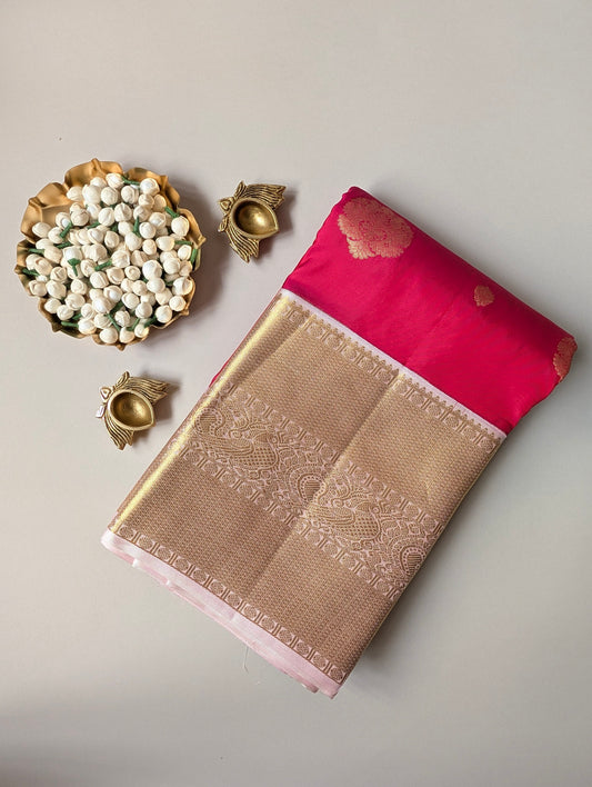 Red with Pink Kanjeevaram Pure Silk Saree