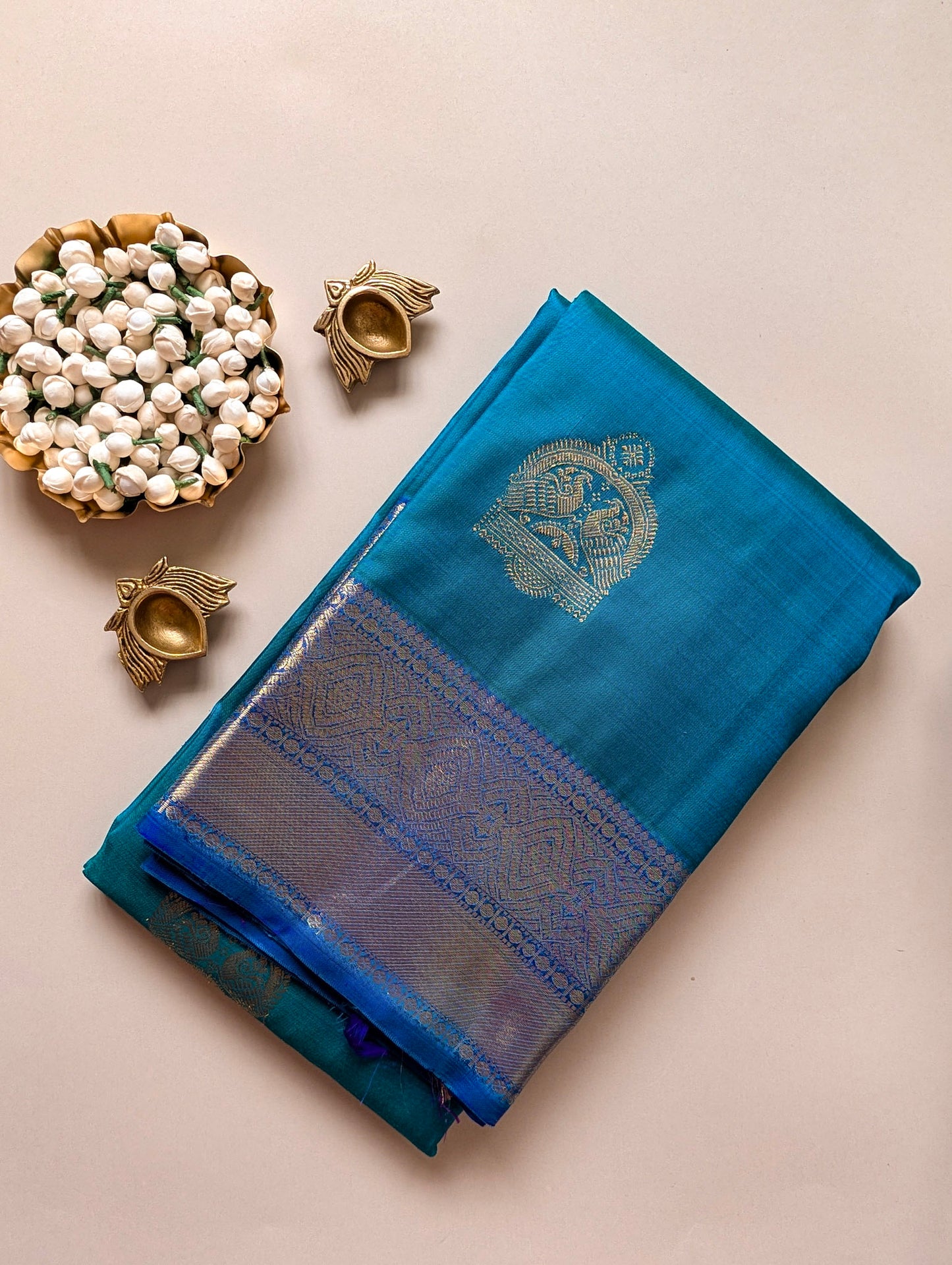 Peacock Blue Kanjeevaram Silk Saree