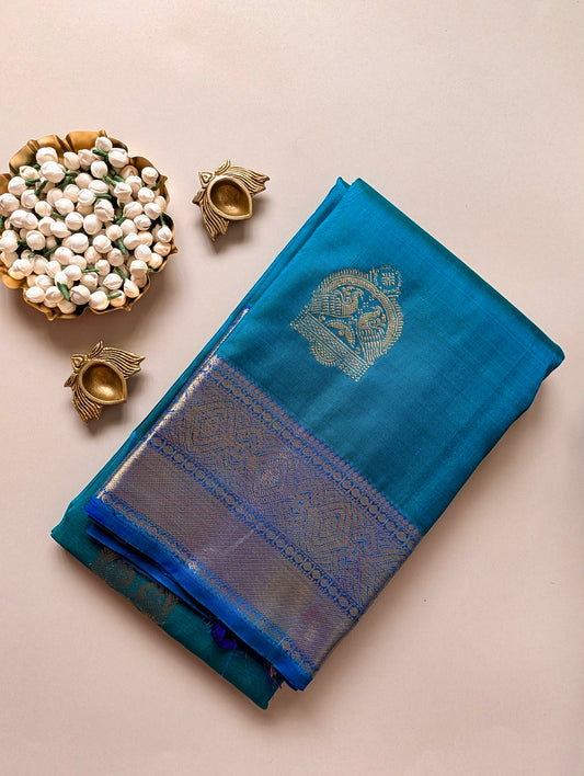 Peacock Blue Kanjeevaram Silk Saree