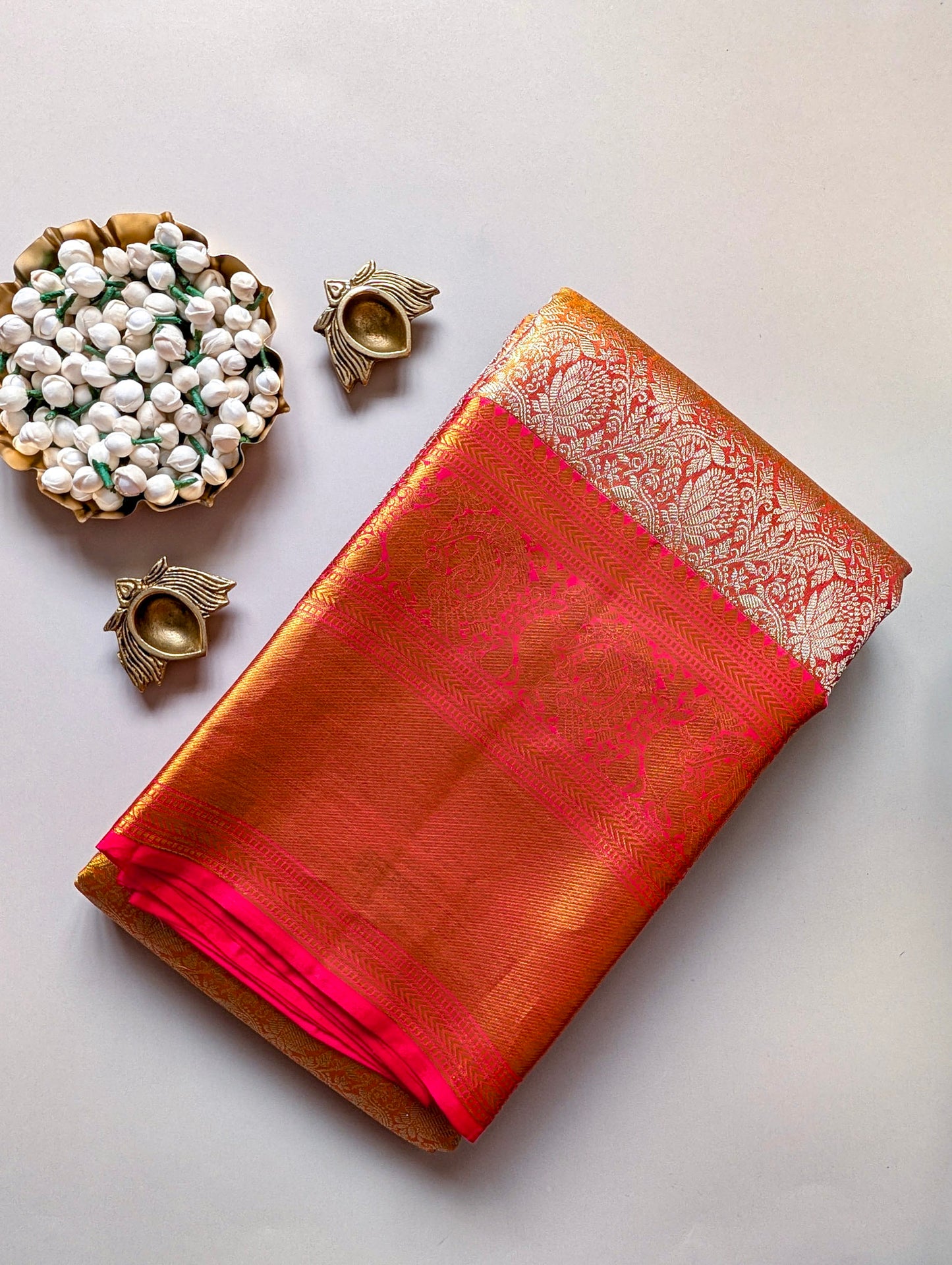 Brocade Pastel Orange Kanjeevaram Silk Saree