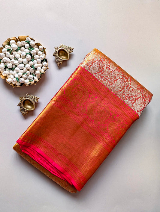 Brocade Pastel Orange Kanjeevaram Silk Saree