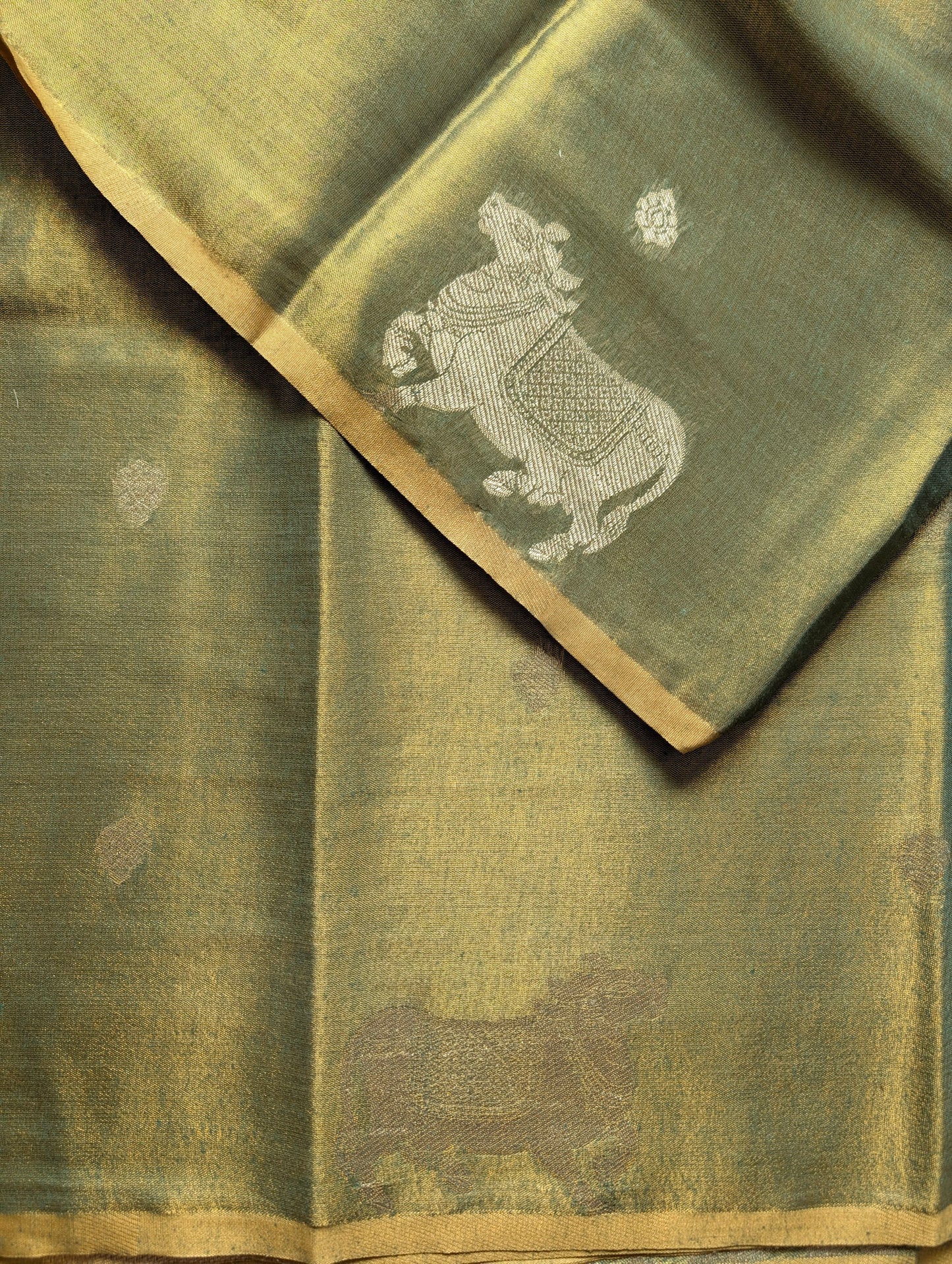 Dark Green Pichwai Semi Tissue Silk saree