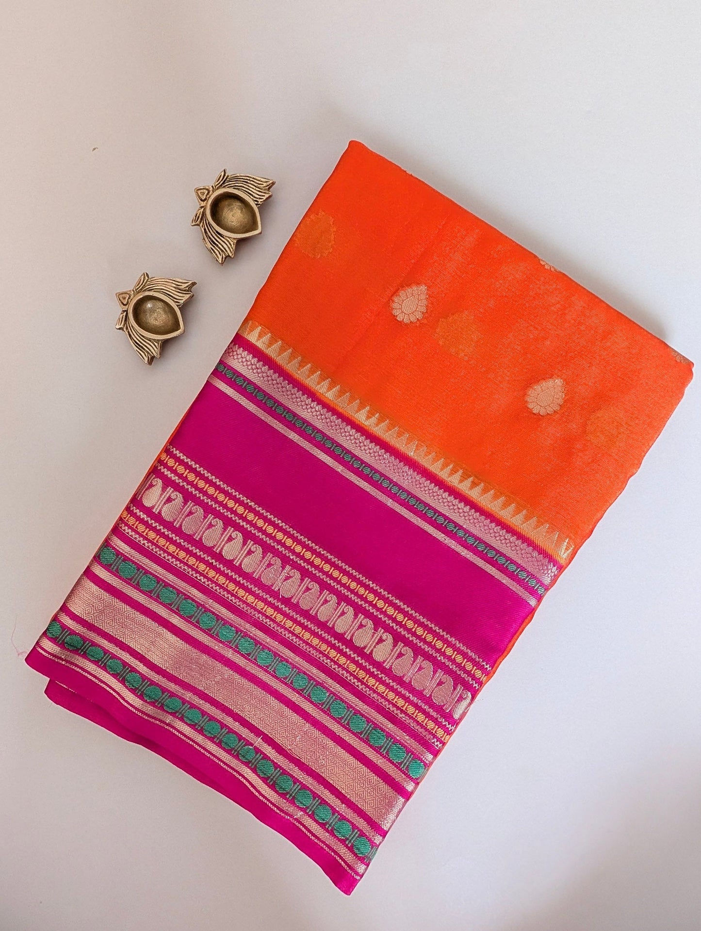 Orange and pink Banarasi Warm Silk Saree