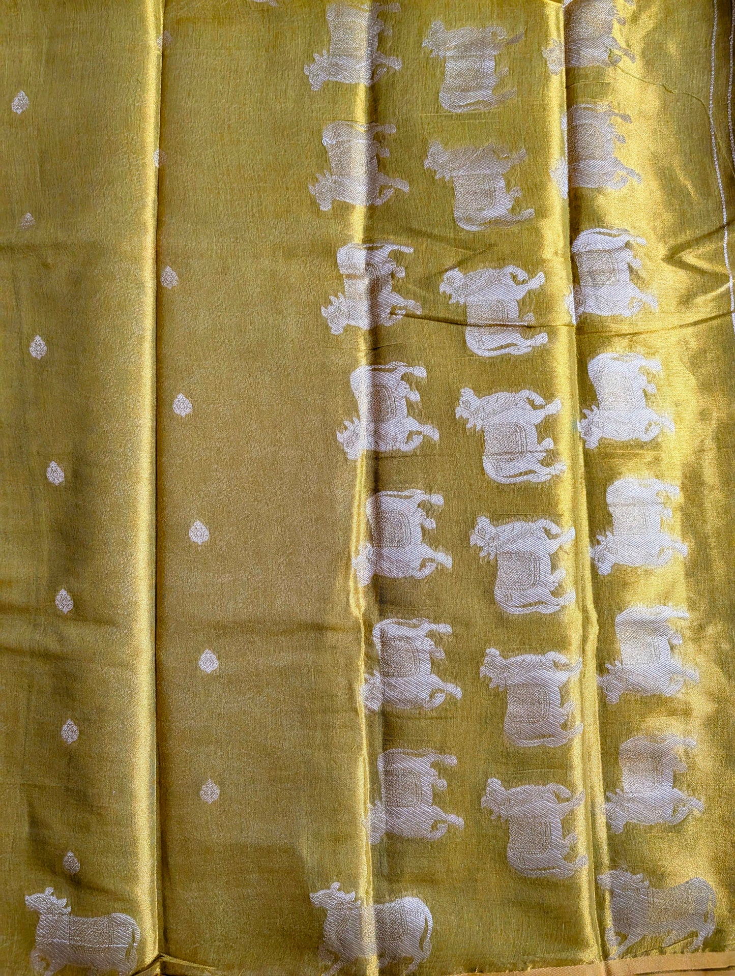 Leaf Green Pichwai Semi Tissue Silk saree