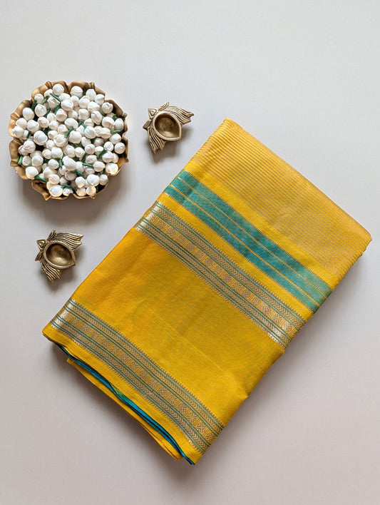 Yellow with Blue Kanjeevaram Silk Saree