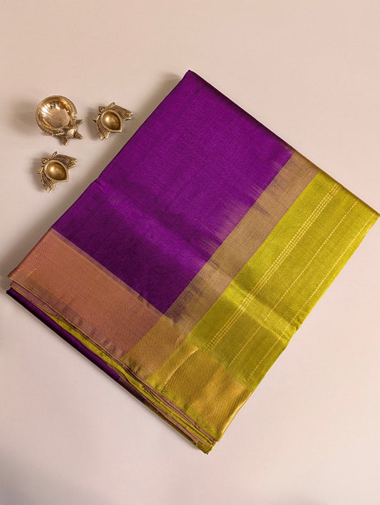 Purple with green Pure kanchi silk cotton saree