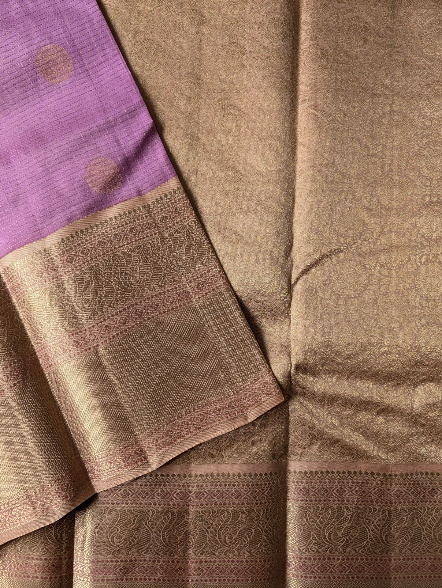 Lavender with Beige Kanjeevaram Silk Saree
