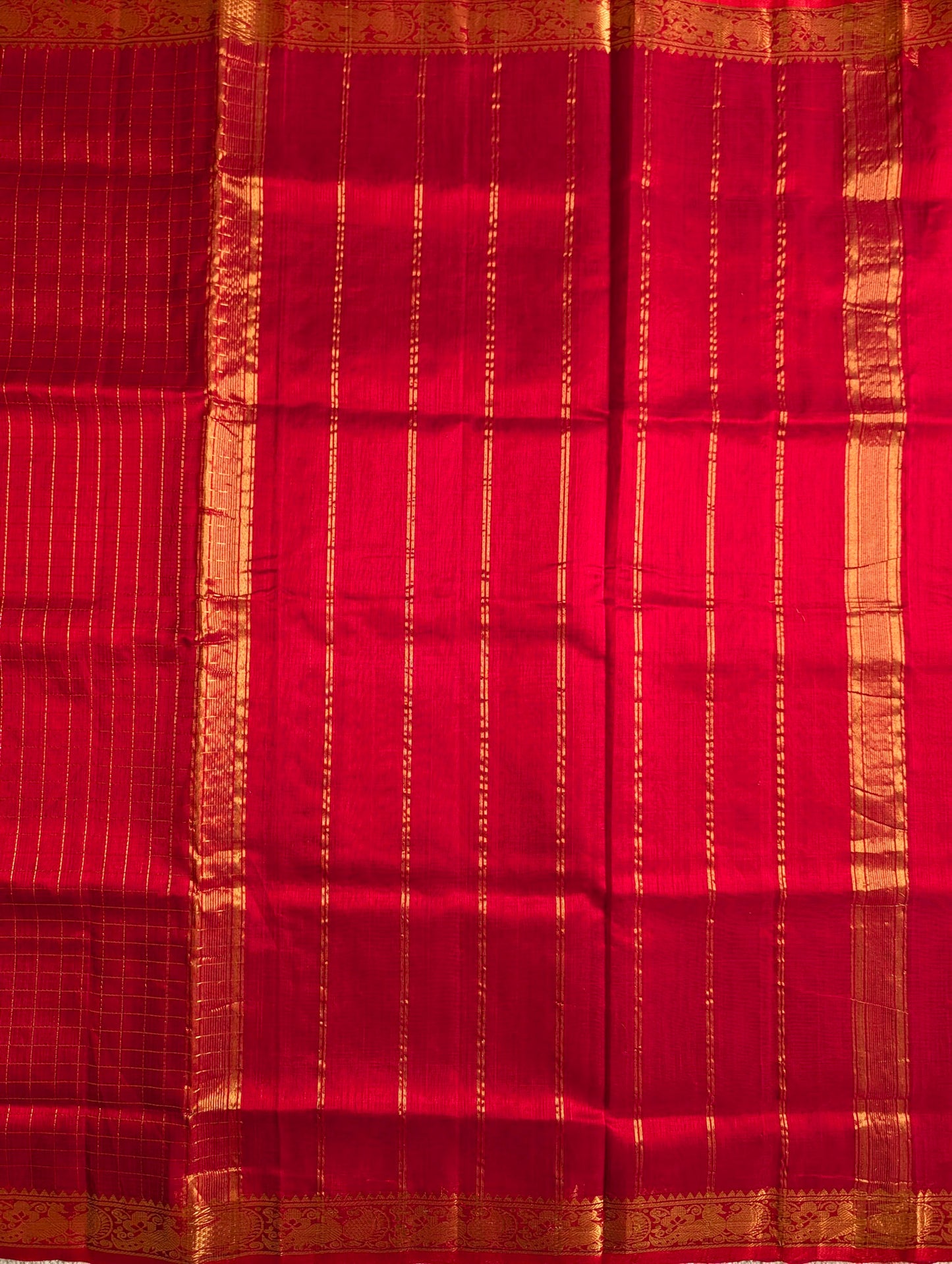 Kumkum Red checks Pure Kanchi silk cotton