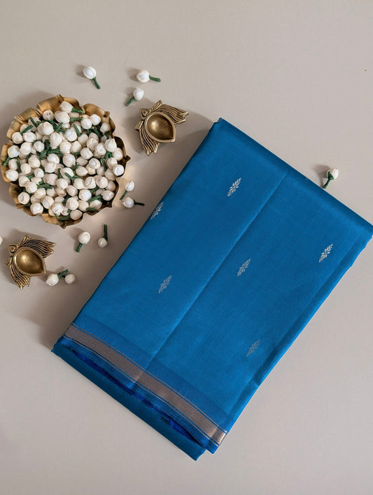 Blue Pure Small border Kanchi Silk Saree