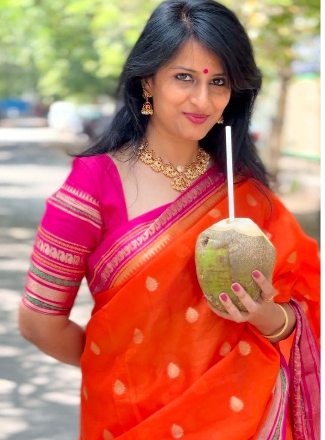 Orange and pink Banarasi Warm Silk Saree