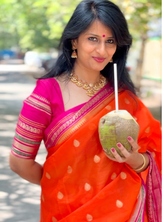 Orange and pink Banarasi Warm Silk Saree