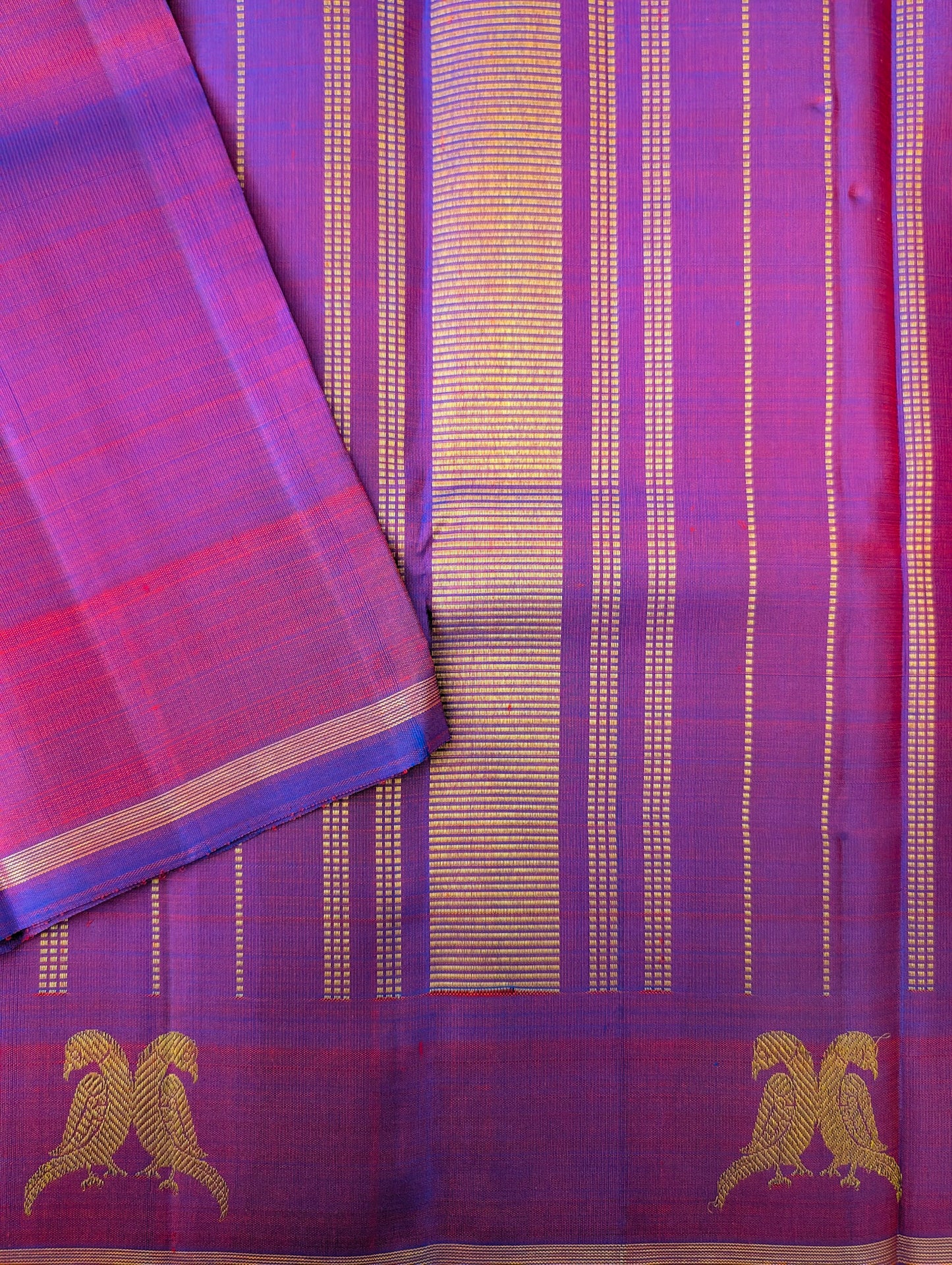 Dual shade Purple Pure 3G Zari Kanjeevaram Silk Saree