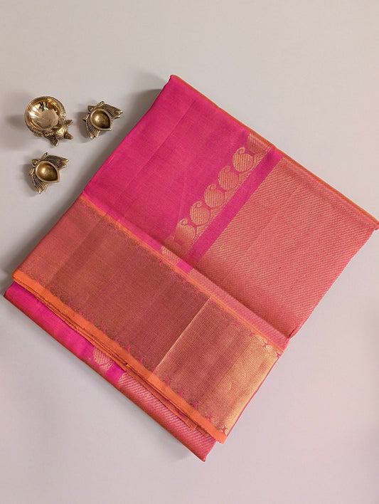 Sunset Orange with mango motifs Pure Kanchi silk cotton saree