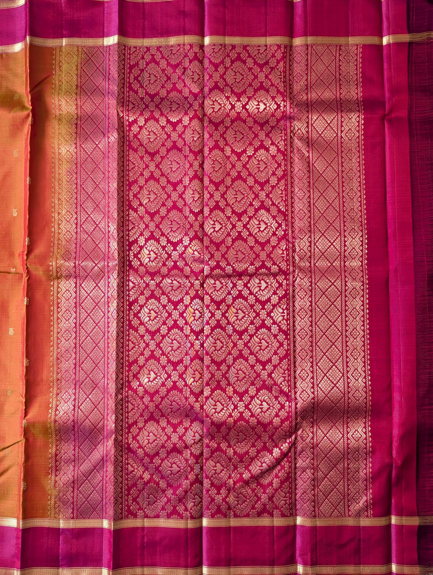 Orange with Maroon Kanchi Silk Saree