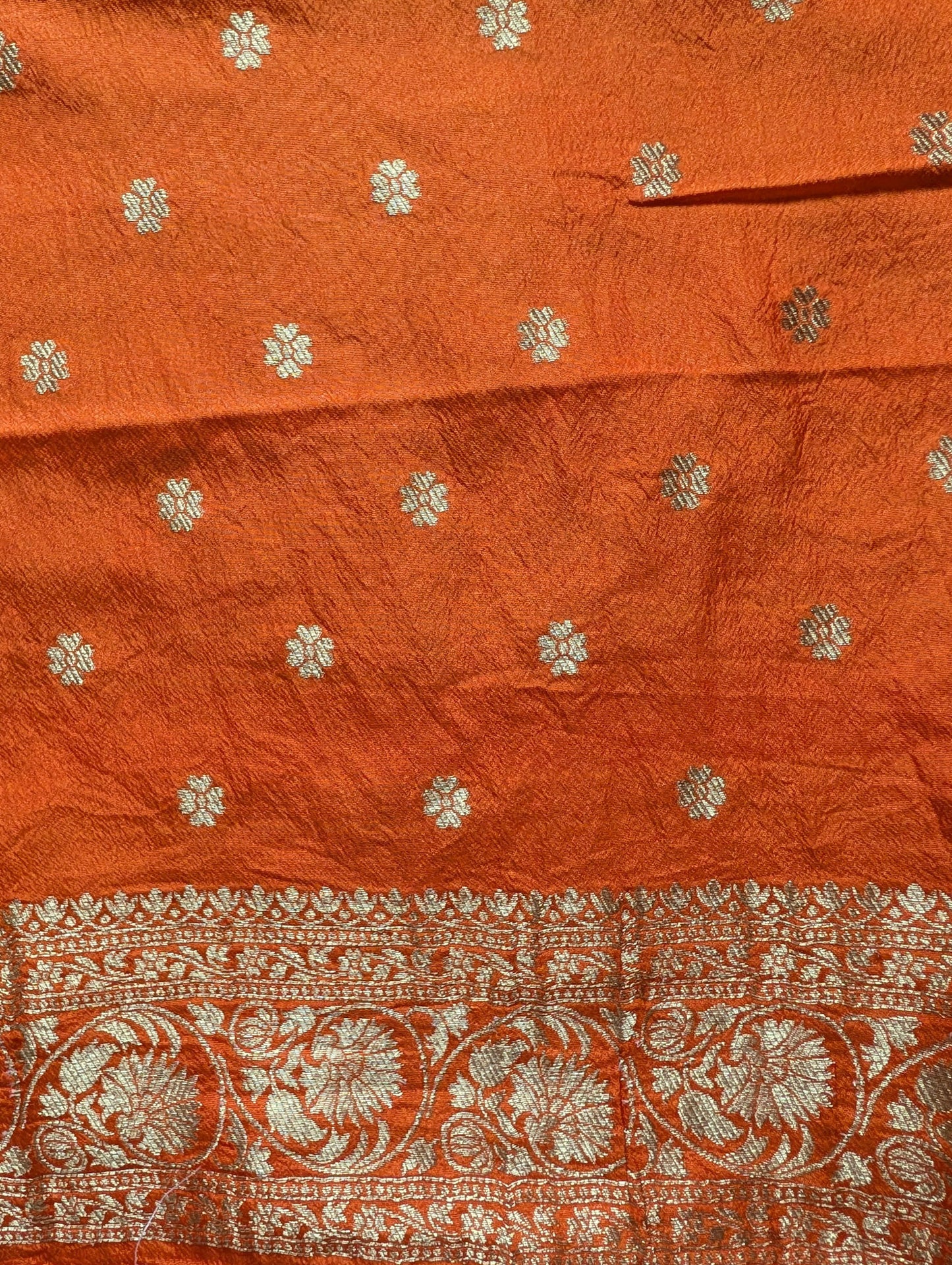 Ananya Maam Inspired Orange Semi Banarasi Silk Saree with Scallop Border