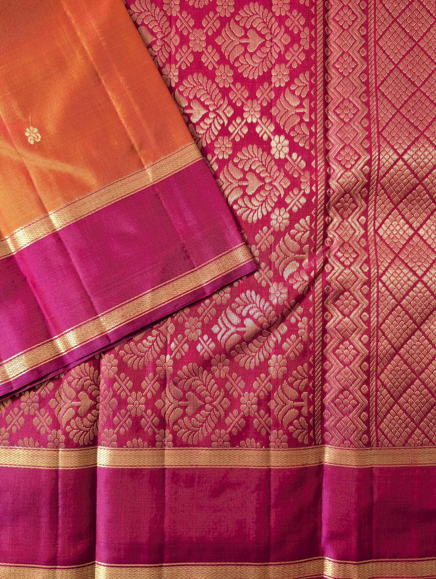 Orange with Maroon Kanchi Silk Saree