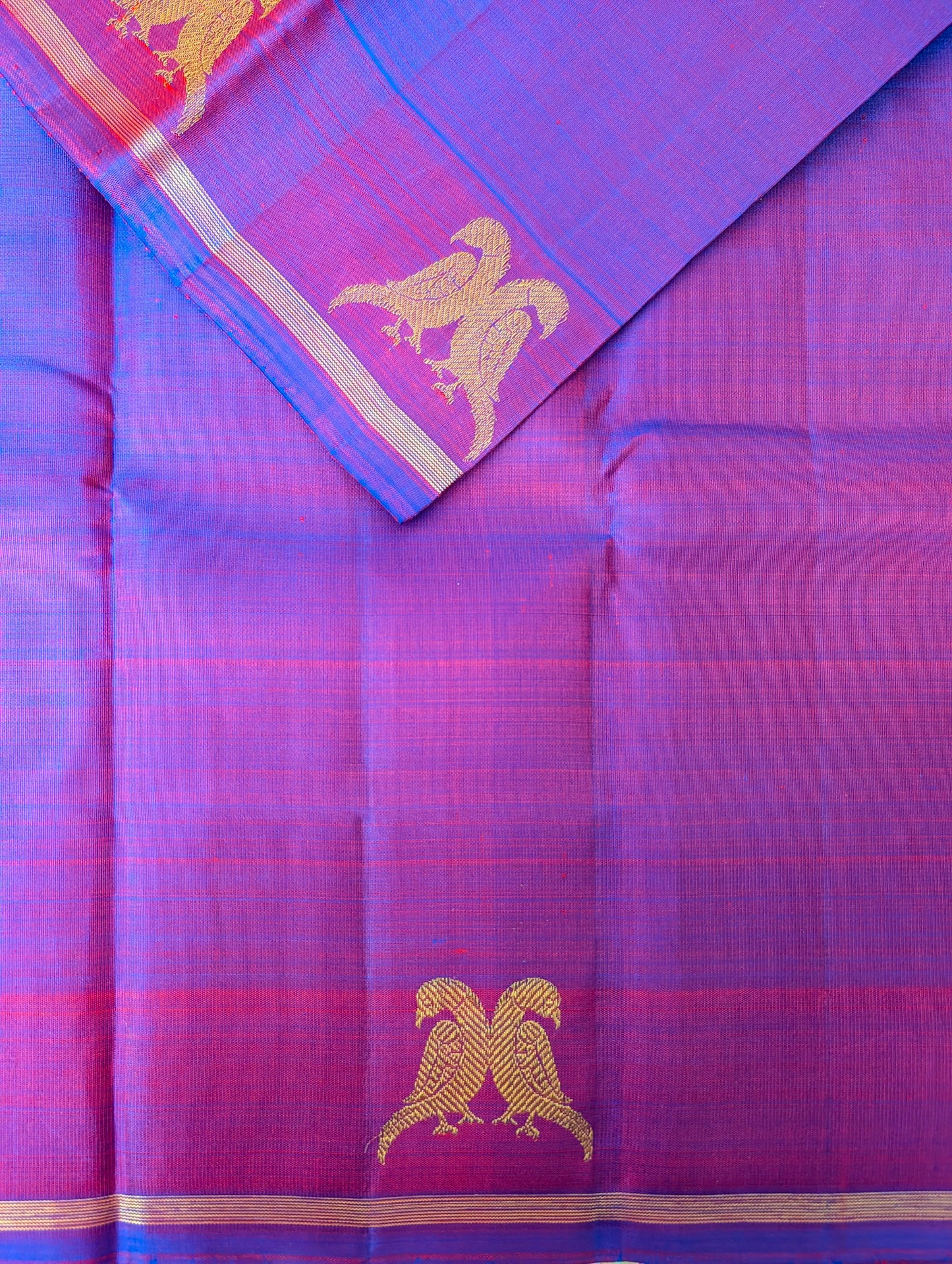 Dual shade Purple Pure 3G Zari Kanjeevaram Silk Saree