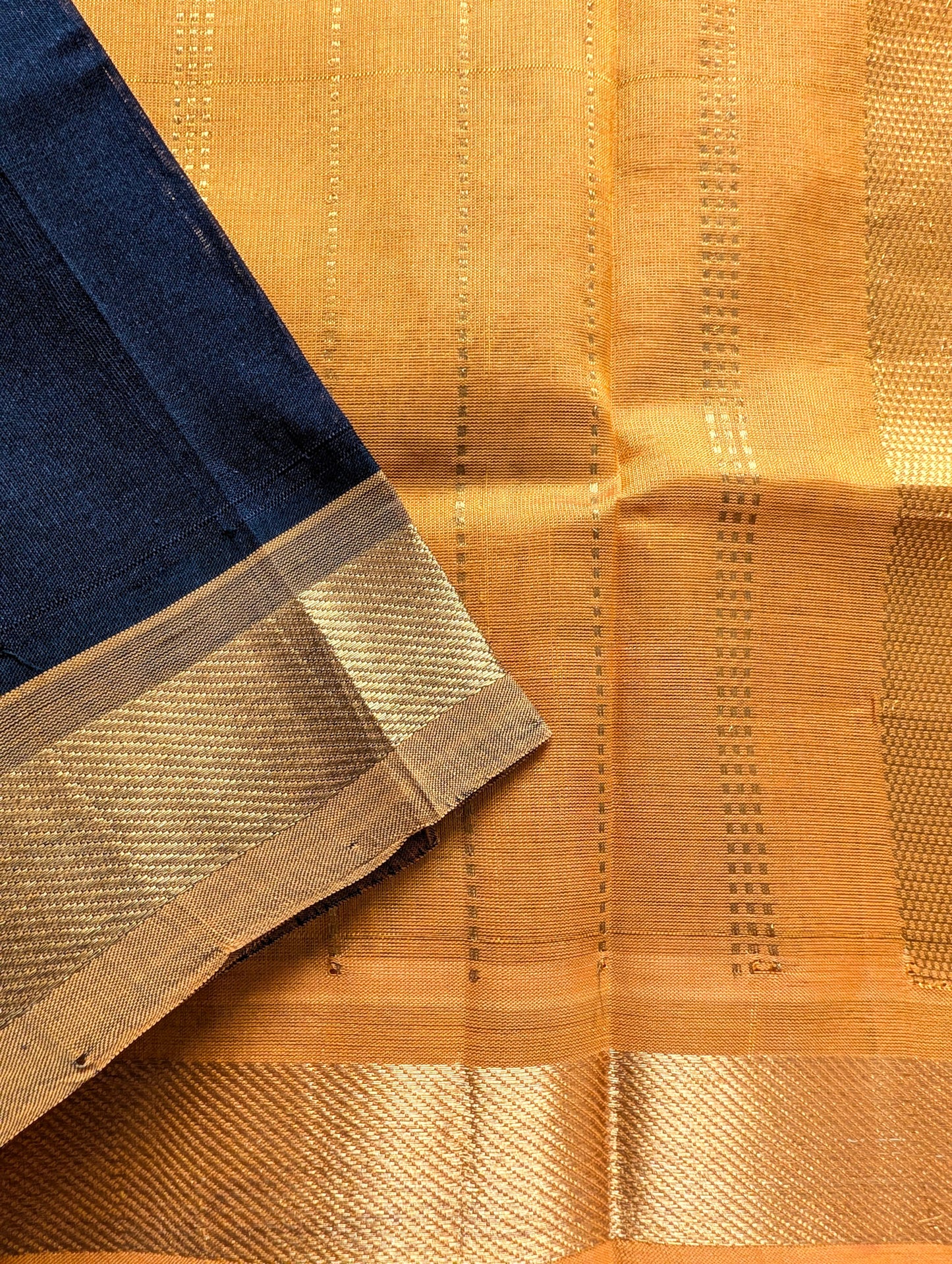 Black with Golden Yellow Pure Kanchi Silk Cotton