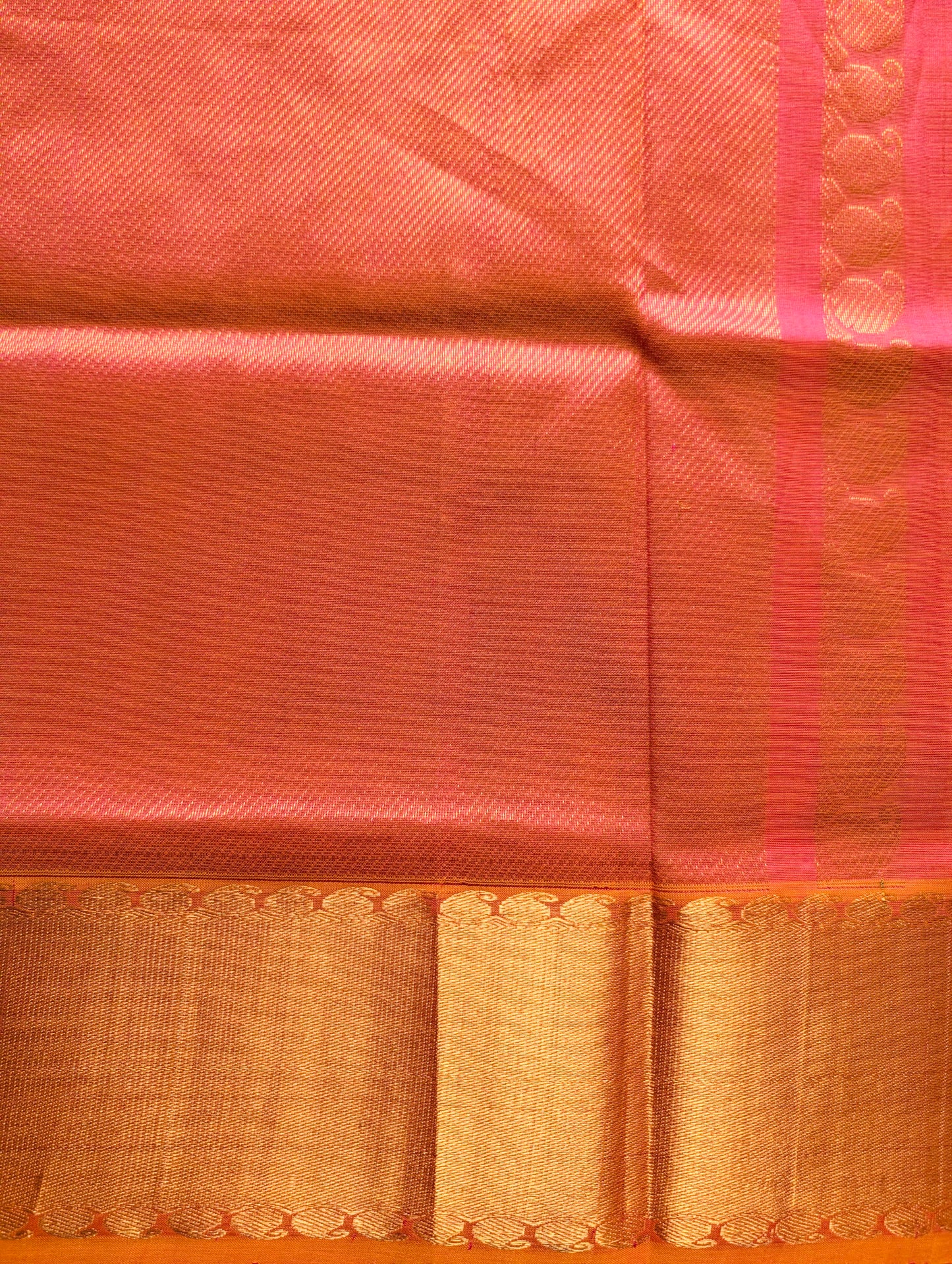 Sunset Orange with mango motifs Pure Kanchi silk cotton saree