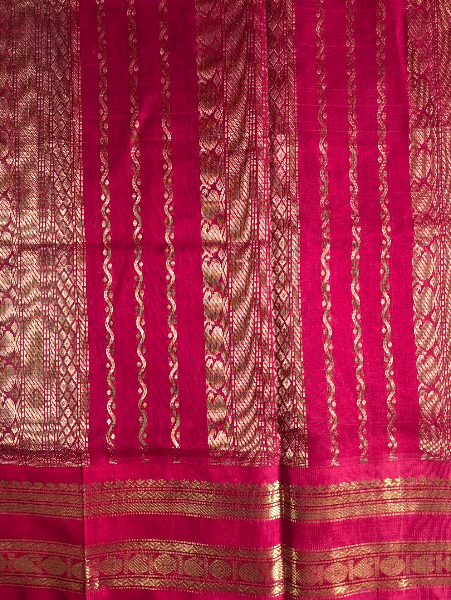 Green and white checks with red border kanchi silk saree